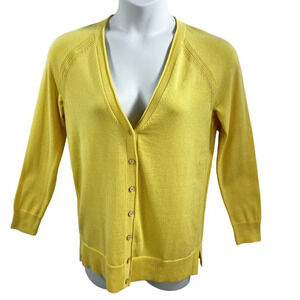 Talbots NWT Womens S 100% Cotton Button Up Long Sleeve Canary Yellow Cardigan